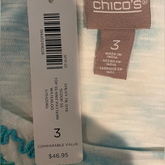 CHICO'S Chevy Tie Dye Scoop Short Sleeve Knit Tee Top NWT Size 3 (16/18-XL) - Picture 4 of 6